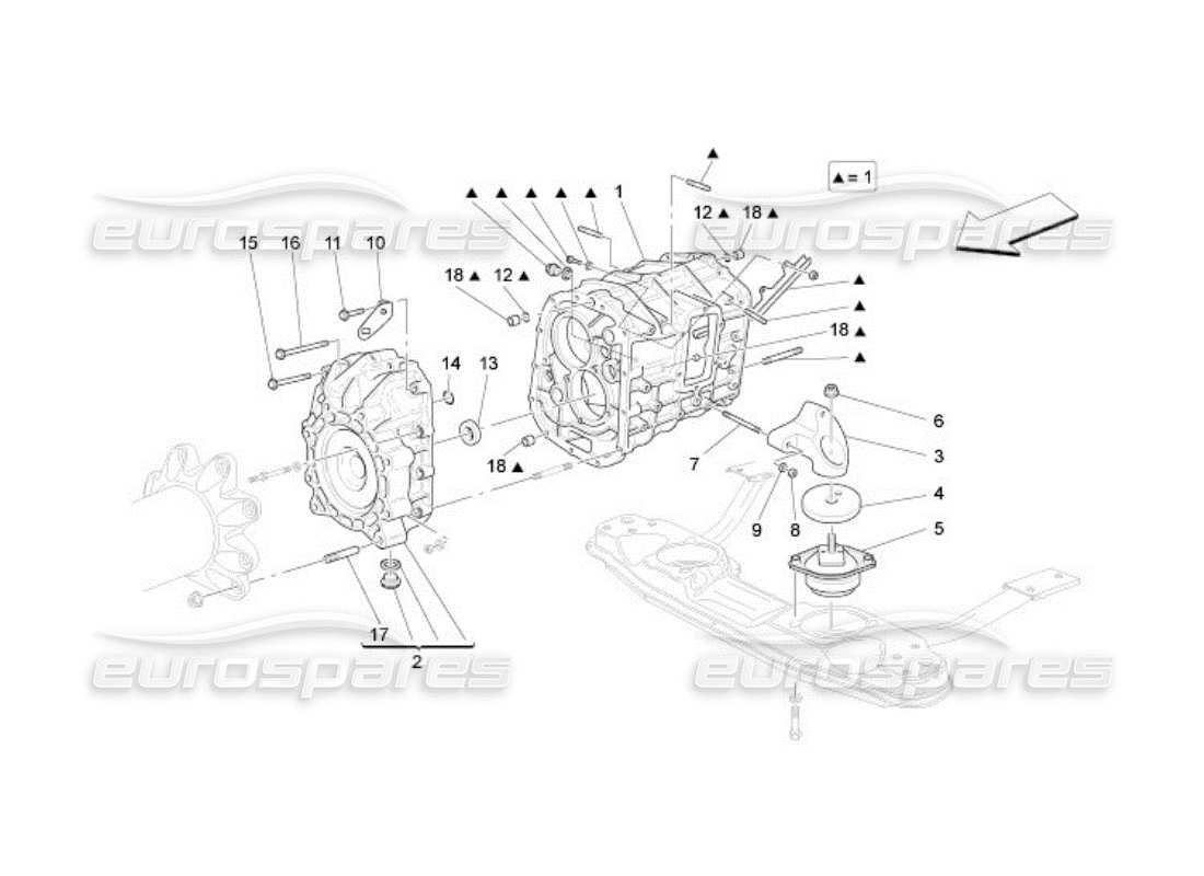 maserati qtp. (2005) 4.2 diagramma delle parti degli alloggiamenti del cambio