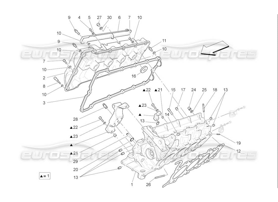 maserati qtp. (2007) 4.2 f1 schema delle parti della testata destra