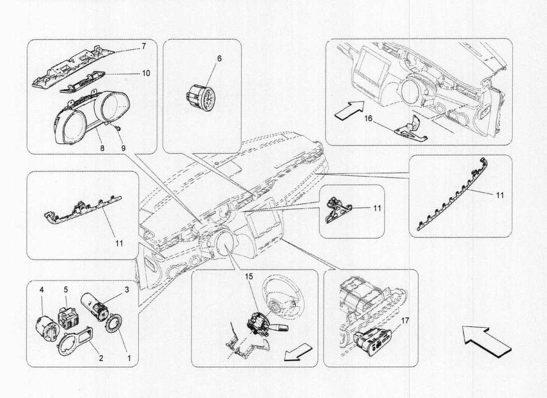 maserati qtp. v6 3.0 tds 275bhp 2017 diagramma delle parti dei dispositivi del dashboard