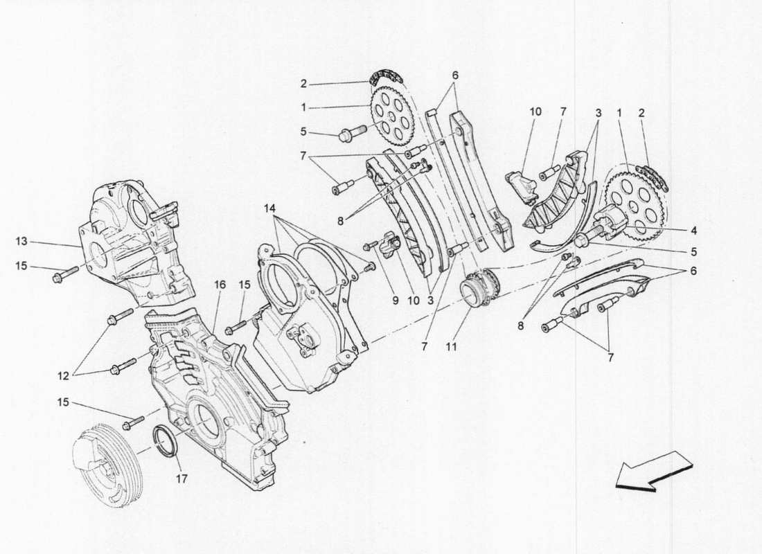 maserati qtp. v6 3.0 tds 275bhp 2017 diagramma delle parti di temporizzazione