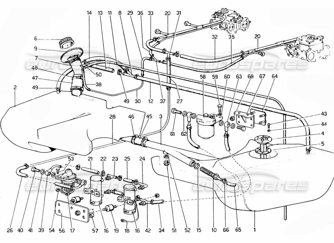 ferrari 365 gtc4 (mechanical) schema delle parti del sistema di alimentazione