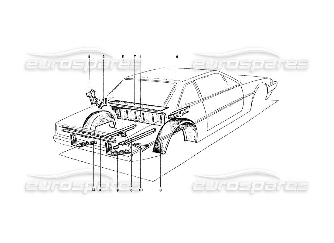 ferrari 365 gt4 2+2 coachwork schema delle parti delle coperture e dei pannelli interni posteriori