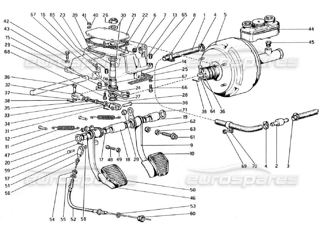 ferrari 308 gtb (1976) pedaliera - comandi freno e frizione diagramma delle parti