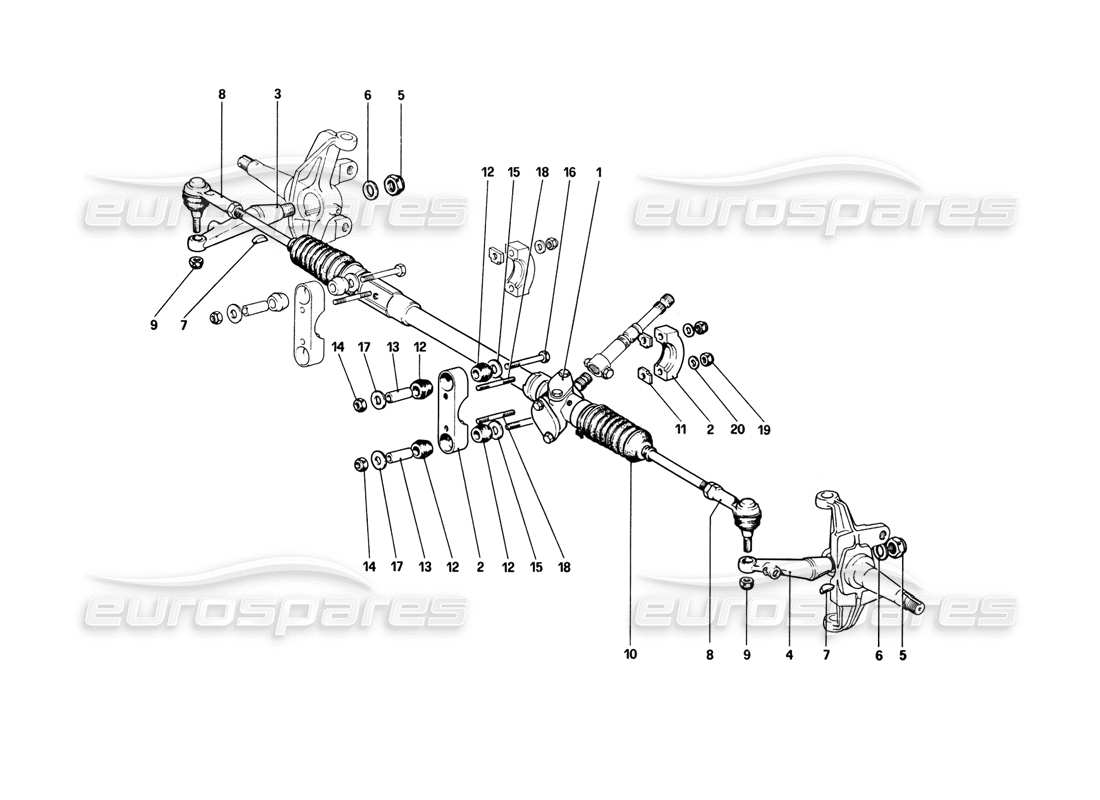 ferrari 308 gtb (1980) schema delle parti della scatola dello sterzo e del collegamento