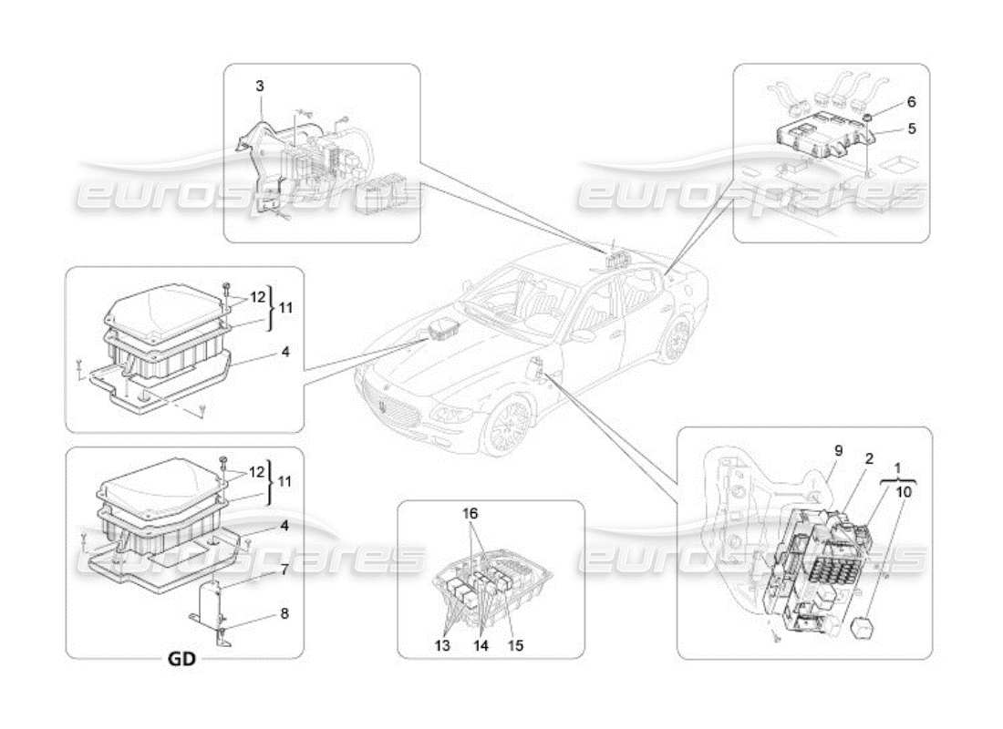 maserati qtp. (2005) 4.2 schema delle parti di relè, fusibili e scatole