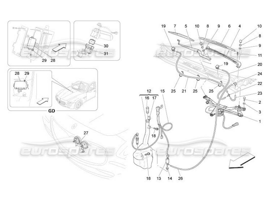 maserati qtp. (2005) 4.2 diagramma delle parti dei dispositivi esterni del veicolo