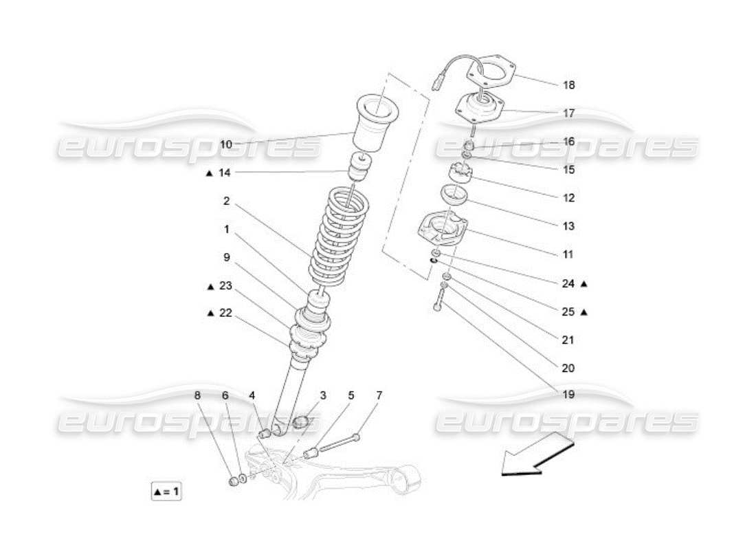 maserati qtp. (2005) 4.2 diagramma delle parti dei dispositivi dell'ammortizzatore anteriore