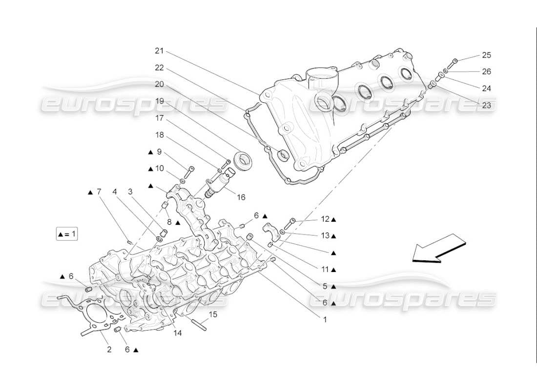 maserati qtp. (2010) 4.7 auto diagramma delle parti della testata del cilindro sinistra