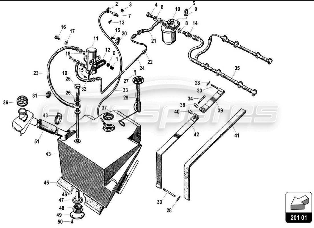 lamborghini miura p400s diagramma delle parti del serbatoio destro