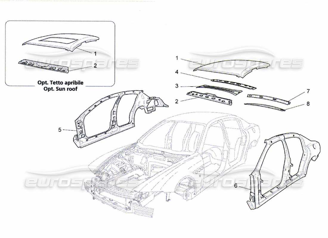 maserati qtp. (2010) 4.7 schema delle parti della carrozzeria e dei pannelli di rivestimento esterni centrali
