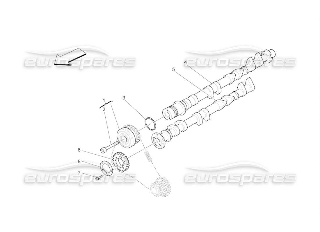 maserati qtp. (2009) 4.2 auto alberi a camme della testata destra diagramma delle parti