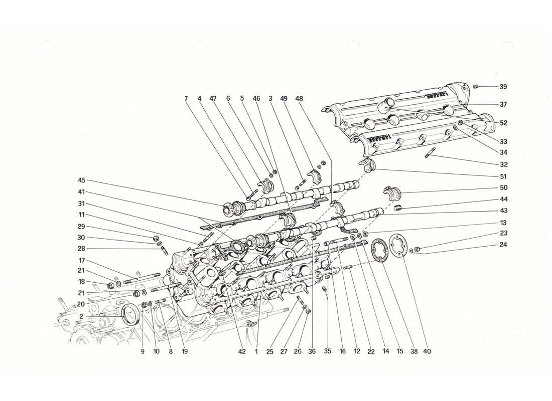 ferrari 208 gtb gts testata (sinistra) diagramma delle parti