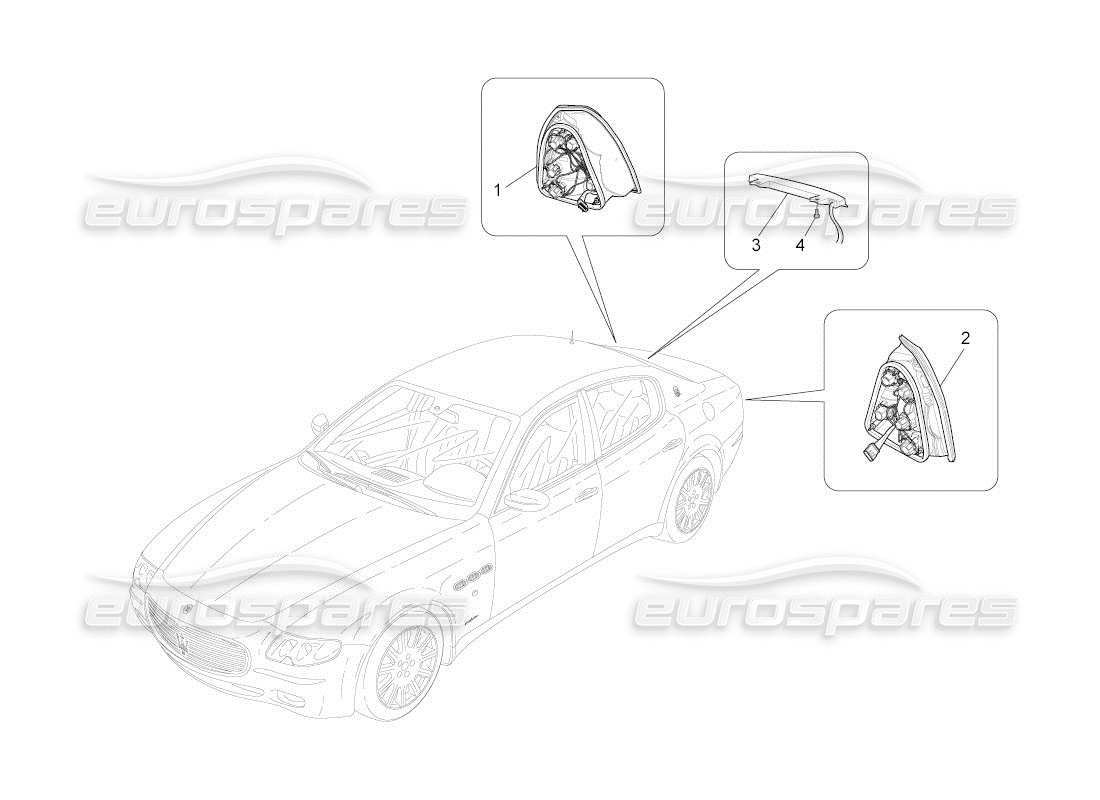 maserati qtp. (2011) 4.7 auto diagramma delle parti dei gruppi ottici posteriori