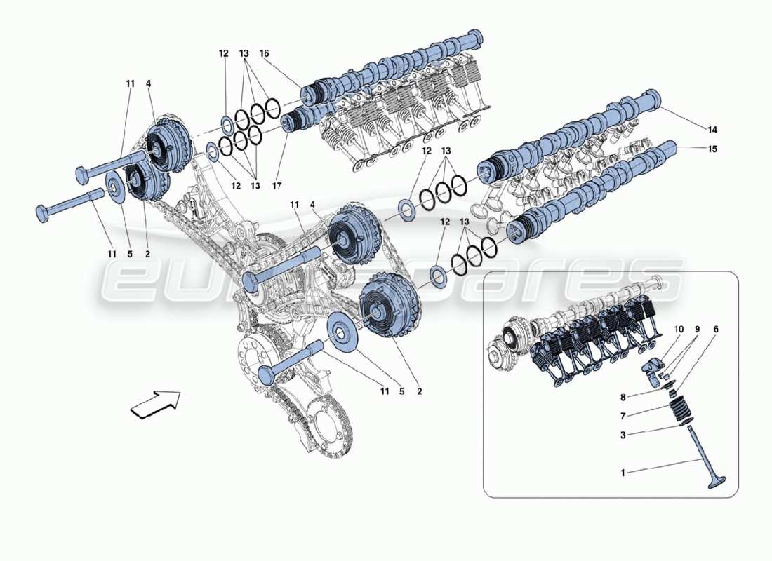 ferrari 488 challenge diagramma delle parti degli alberi a camme