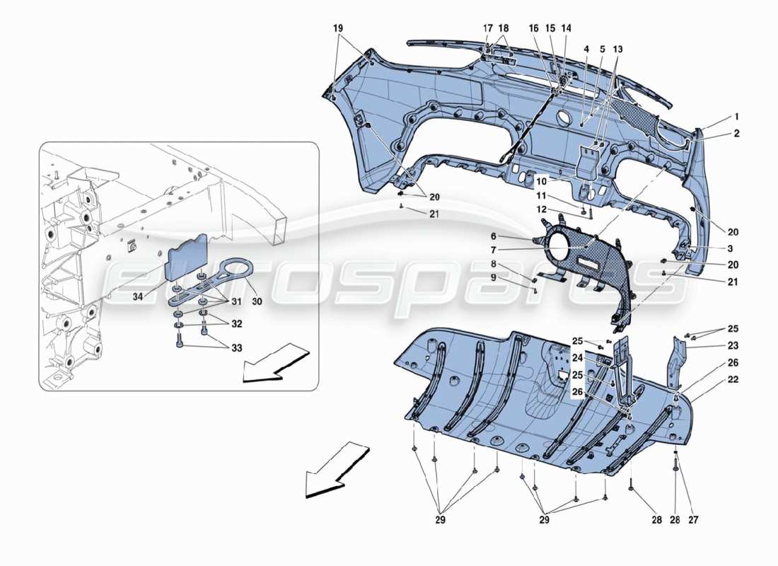 ferrari 488 challenge schema delle parti paraurti posteriore