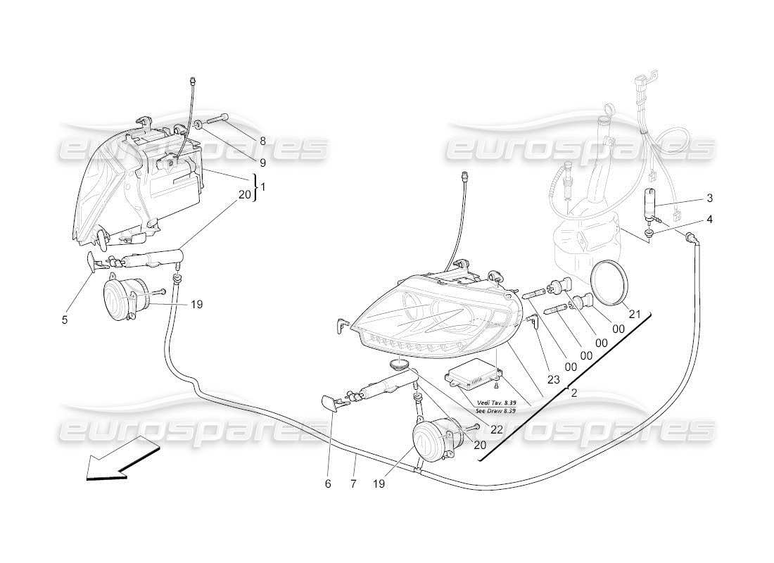 maserati qtp. (2011) 4.7 auto diagramma delle parti dei gruppi ottici