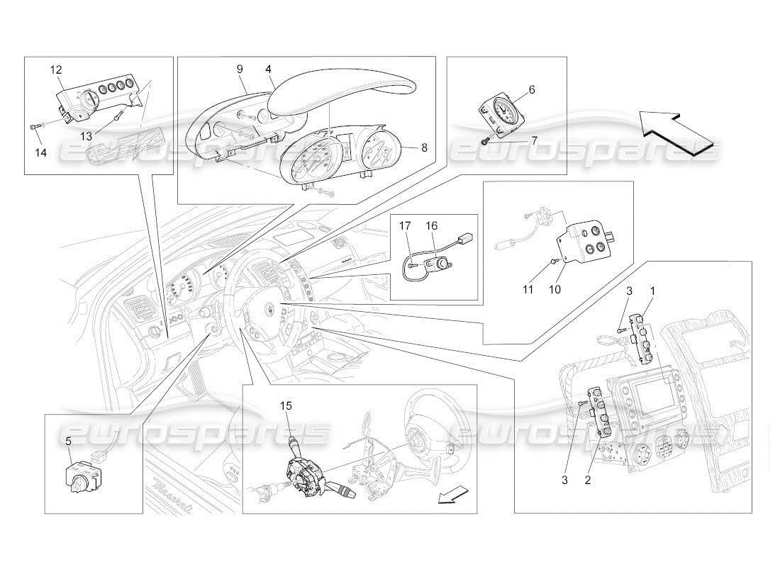 maserati qtp. (2011) 4.7 auto diagramma delle parti dei dispositivi del dashboard