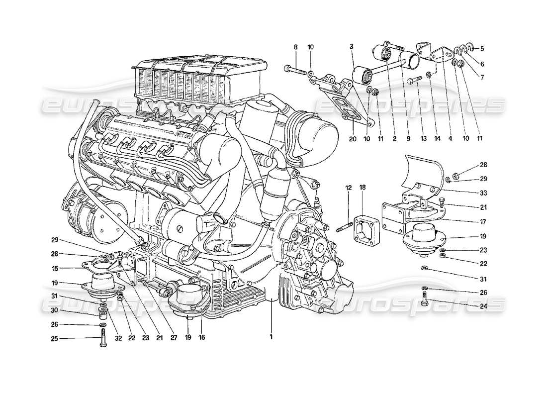 ferrari 208 turbo (1989) motore - cambio e supporti diagramma delle parti