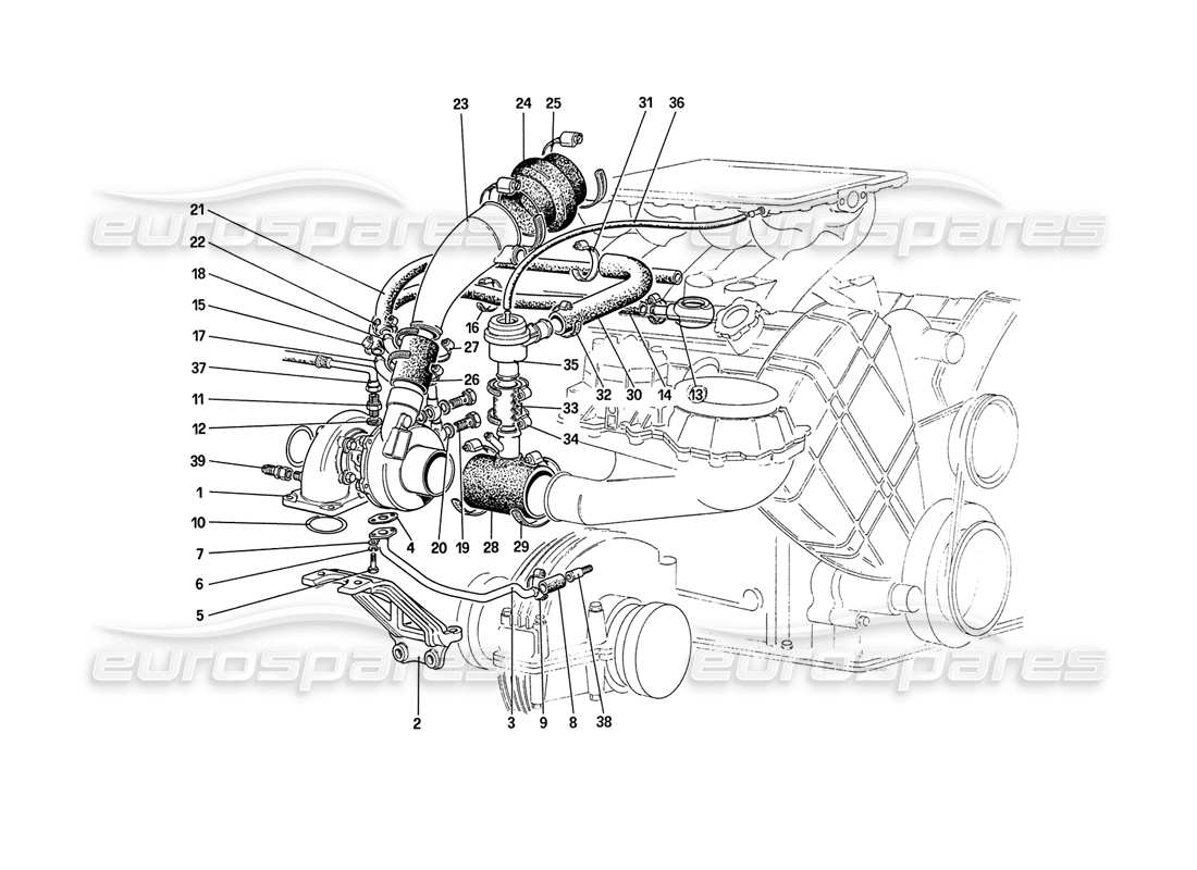 ferrari 208 turbo (1989) turbo - sistema di ricarica diagramma delle parti