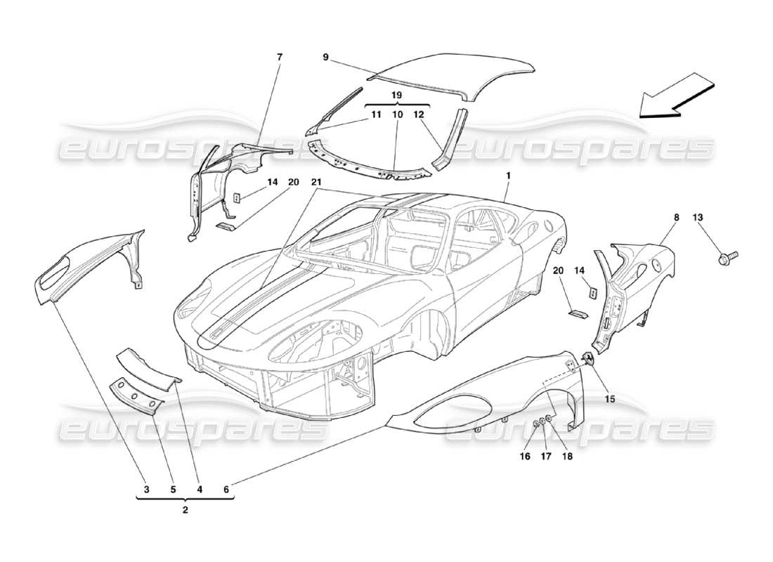 ferrari 360 challenge stradale carrozzeria: diagramma delle parti delle finiture esterne