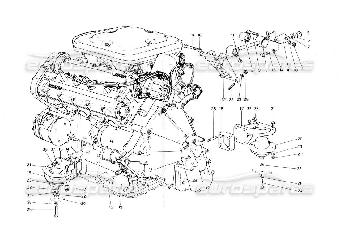 ferrari 308 gt4 dino (1979) motore - cambio e supporti diagramma delle parti