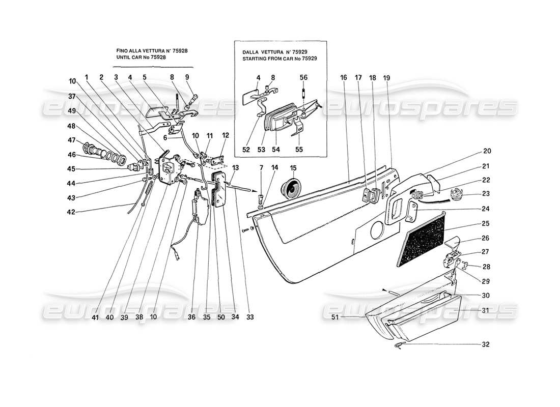 ferrari 208 turbo (1989) schema delle parti delle porte (dall'auto 71597).