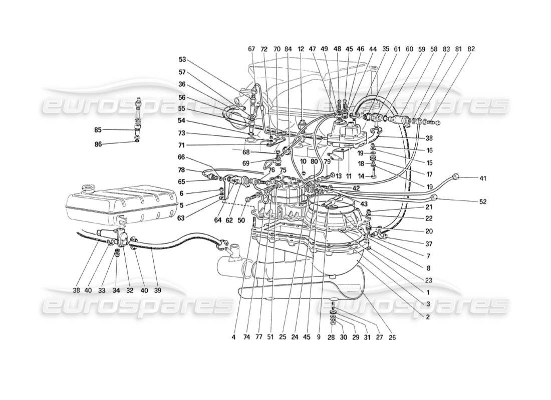 ferrari 208 turbo (1989) linee distributori carburante diagramma delle parti