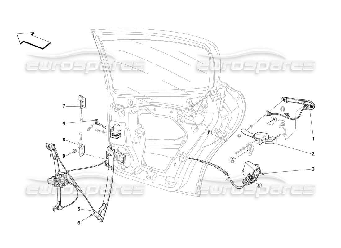 maserati qtp. (2003) 4.2 porte posteriori: schema delle parti dei dispositivi di movimento