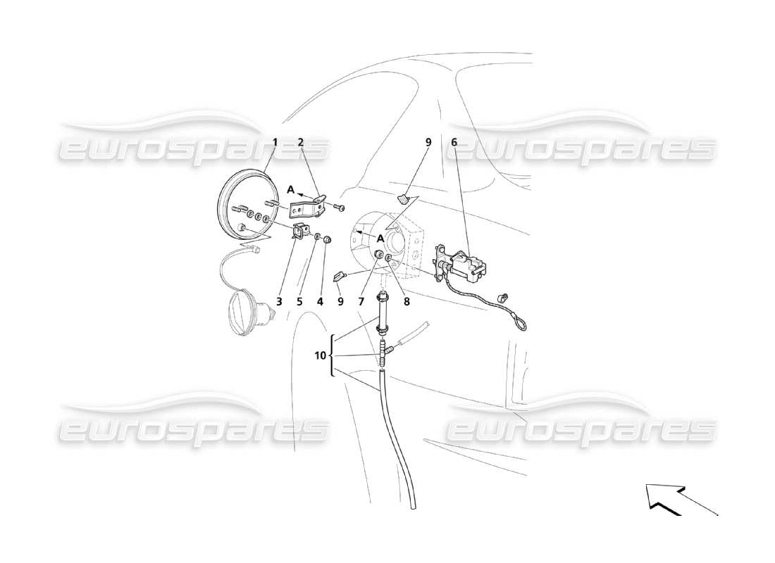 maserati qtp. (2003) 4.2 diagramma delle parti dello sportello del carburante e dei controlli