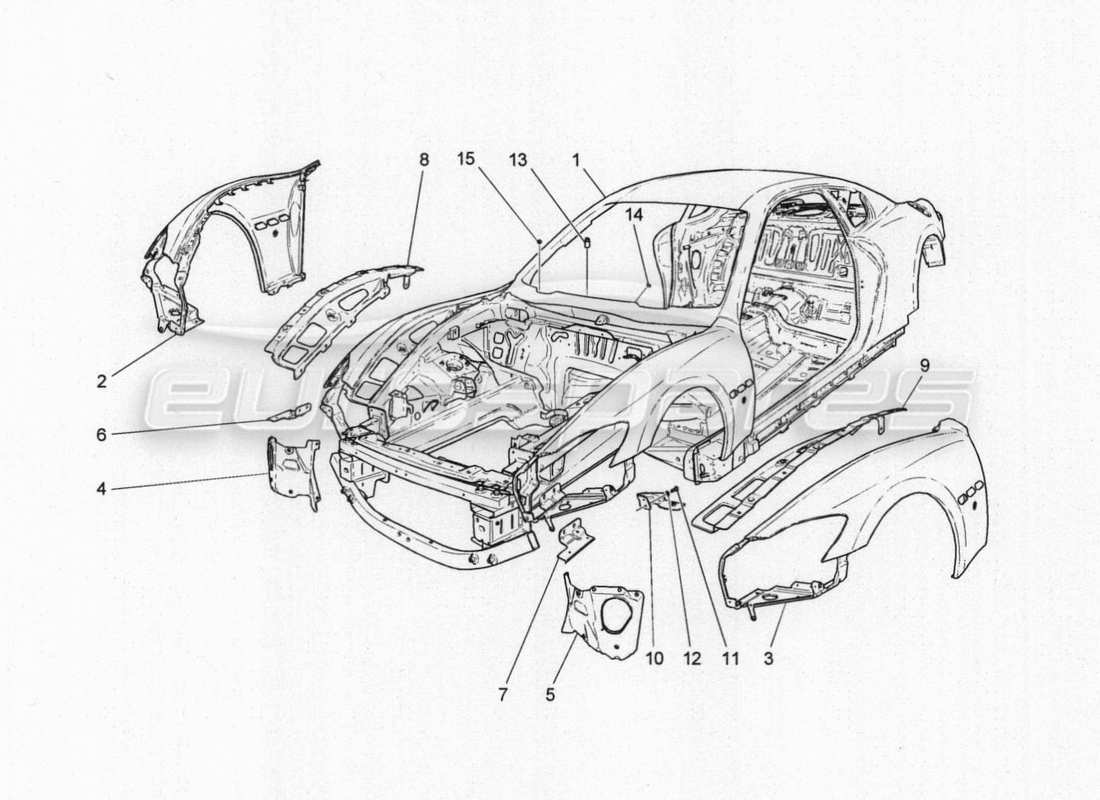maserati granturismo special edition schema delle parti della carrozzeria e dei pannelli di rivestimento esterni anteriori