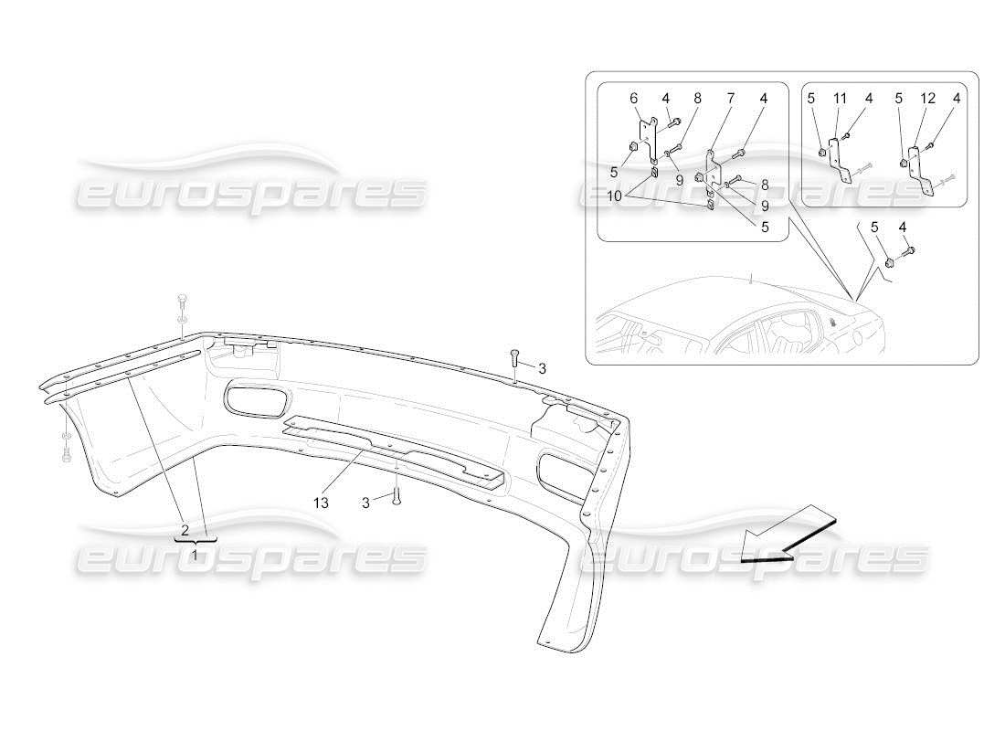 maserati qtp. (2011) 4.2 auto schema delle parti paraurti posteriore
