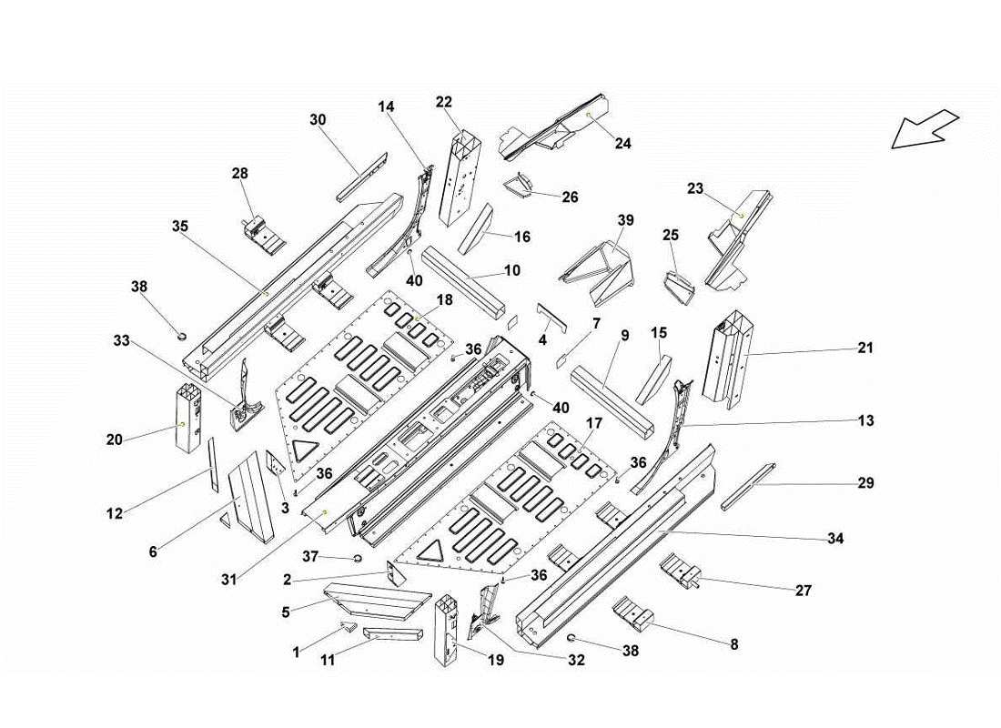 lamborghini gallardo lp560-4s update diagramma delle parti degli elementi del telaio centrale