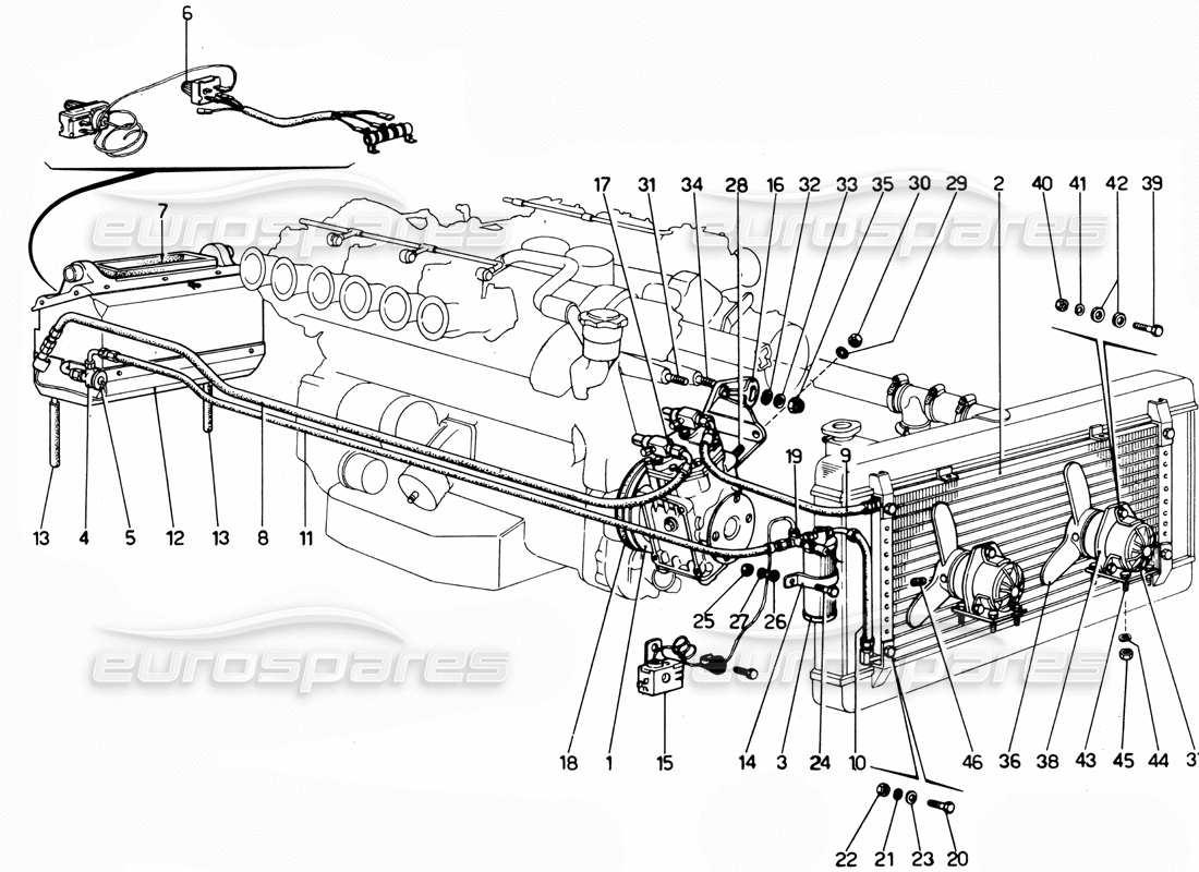 ferrari 365 gtc4 (mechanical) diagramma delle parti del sistema di aria condizionata