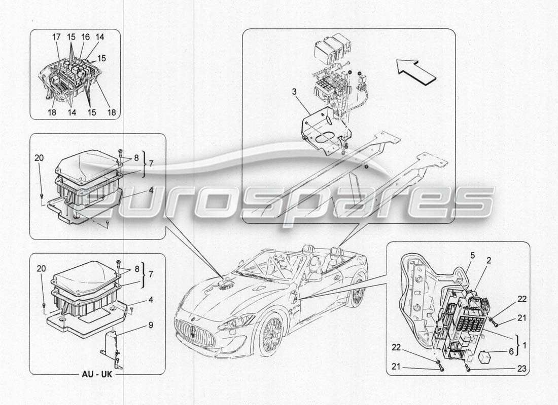 maserati grancabrio mc centenario schema delle parti di fusibili, relè e scatole