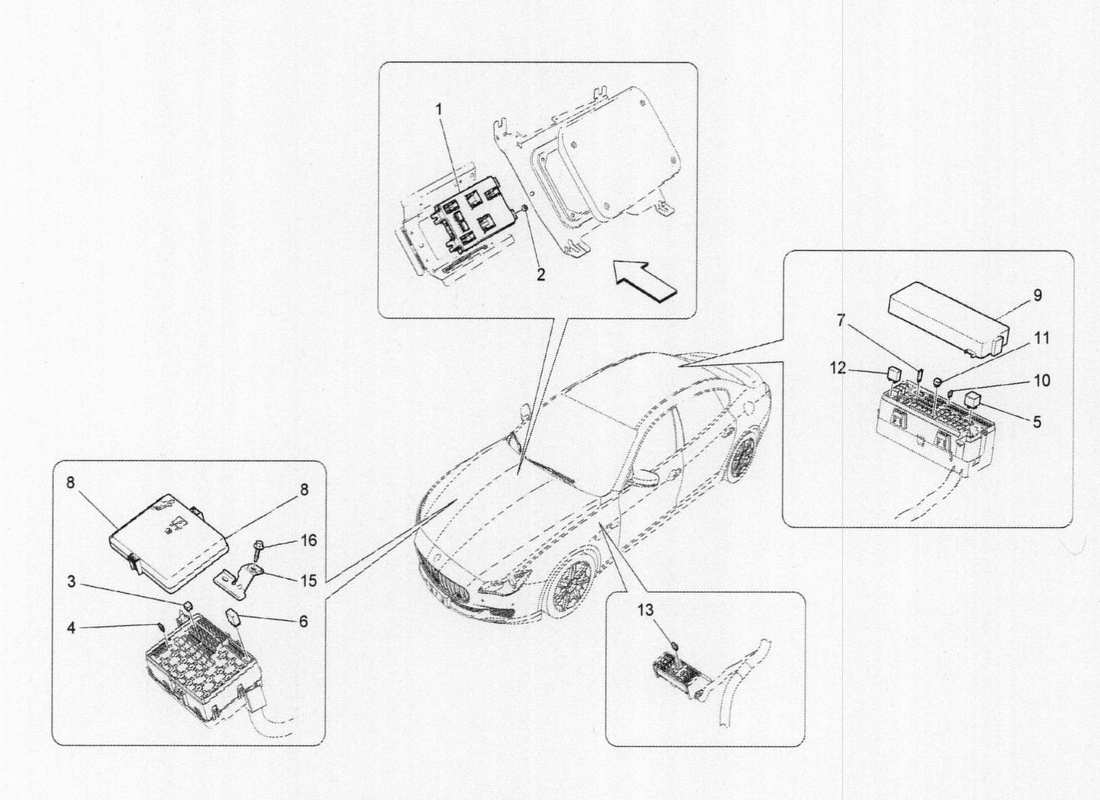 maserati qtp. v6 3.0 tds 275bhp 2017 rele', fusibili e scatole diagramma delle parti