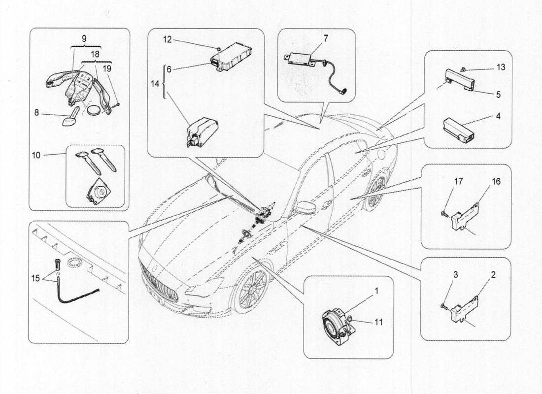 maserati qtp. v6 3.0 bt 410bhp 2015 diagramma delle parti del sistema di allarme e immobilizzatore