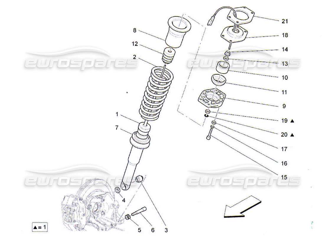 maserati qtp. (2010) 4.2 schema delle parti dei dispositivi ammortizzatore posteriore