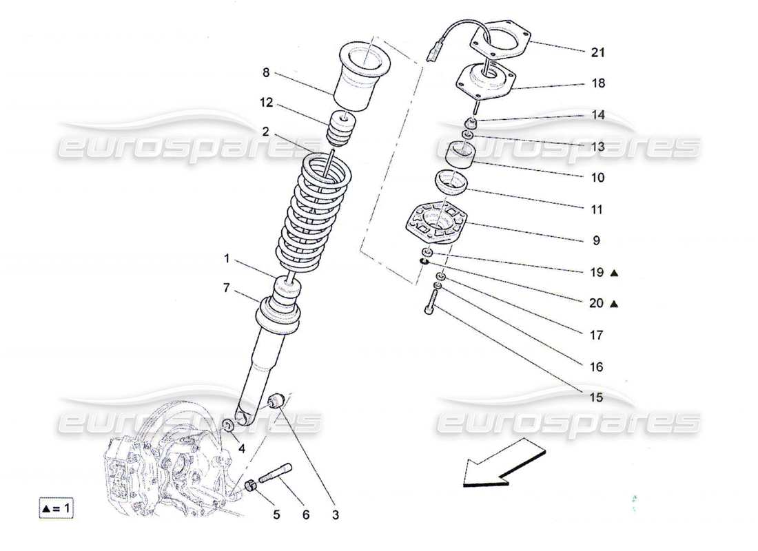 maserati qtp. (2010) 4.7 schema delle parti dei dispositivi ammortizzatore posteriore