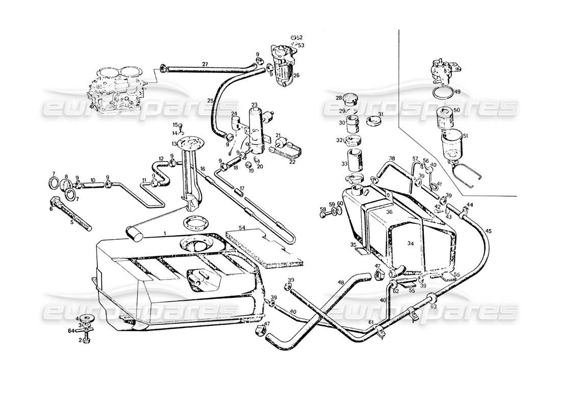 maserati khamsin serbatoio e pompa del carburante diagramma delle parti
