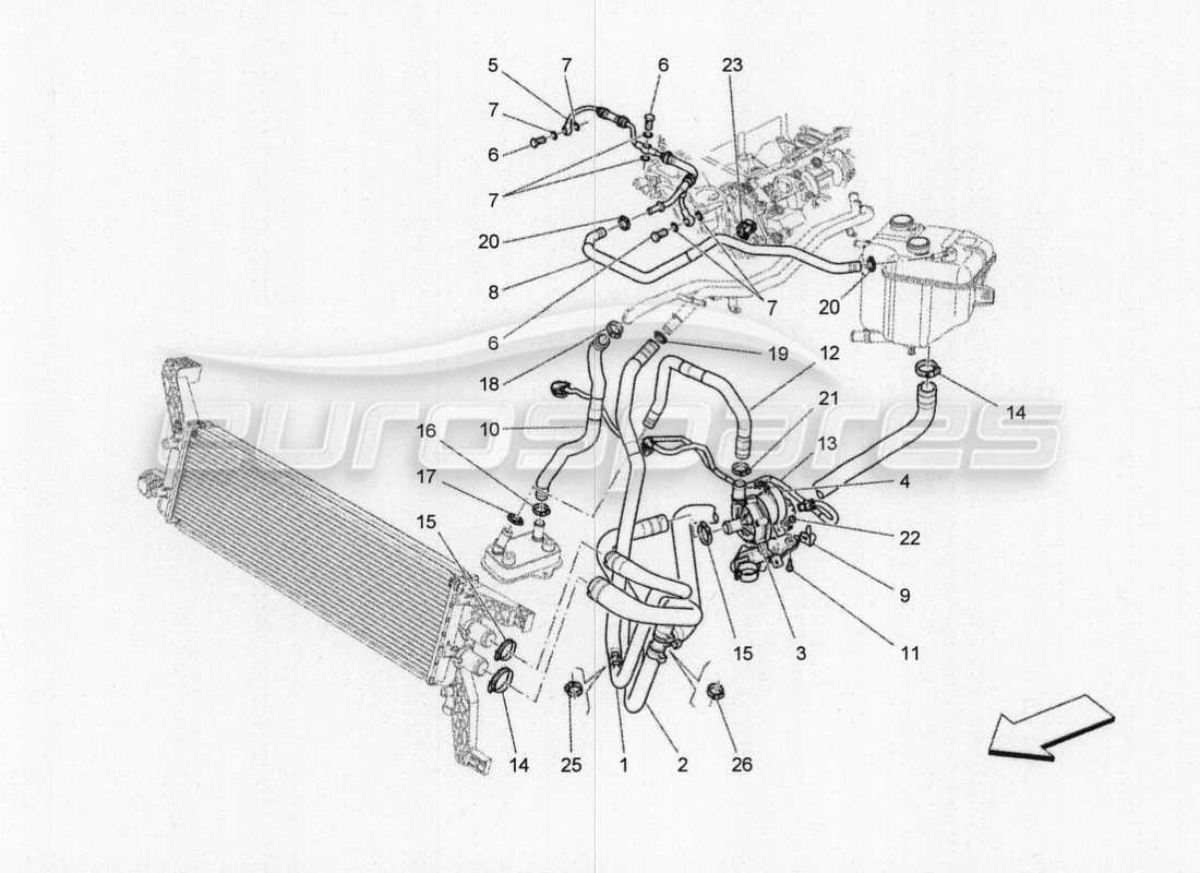 maserati qtp. v8 3.8 530bhp 2014 auto raffreddamento: nourice e linee schema delle parti
