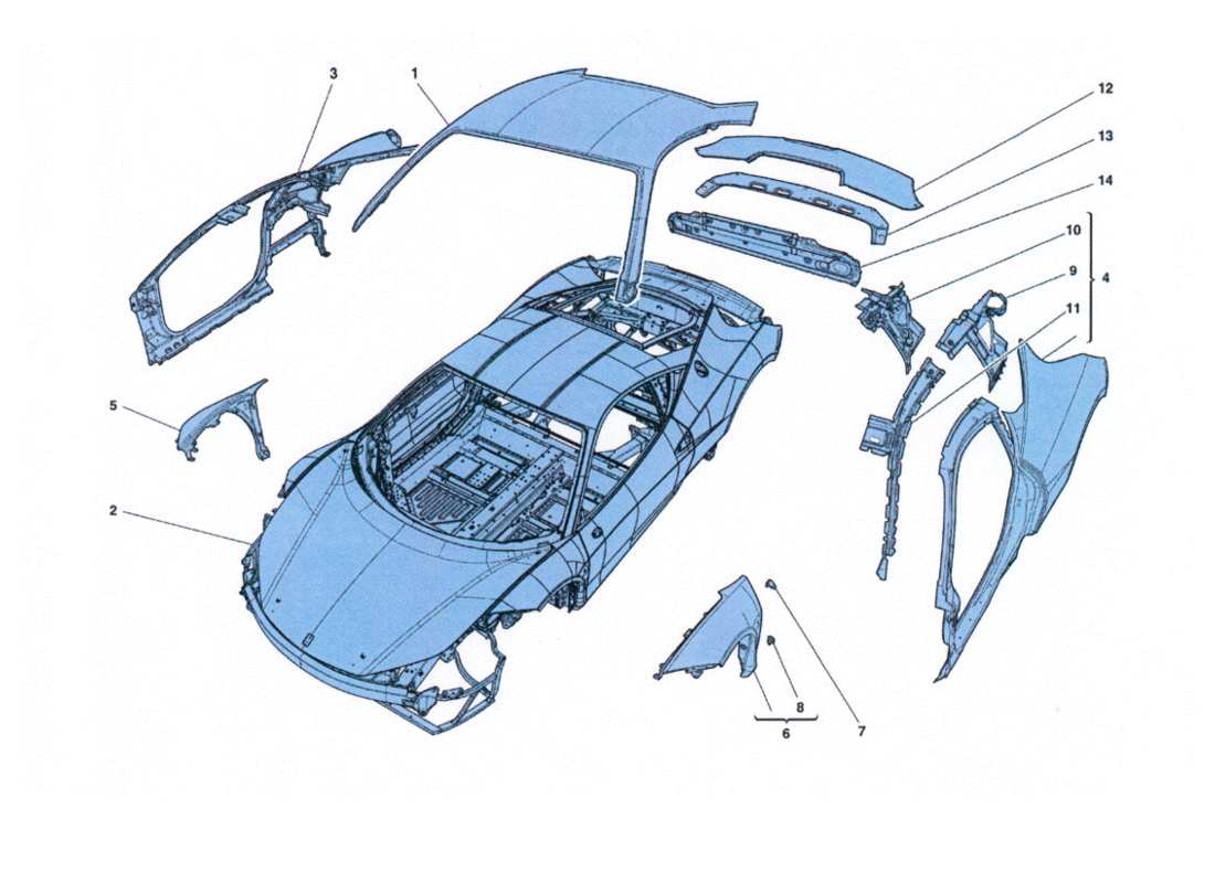 ferrari 458 challenge struttura completa anteriore e lamiere part diagram