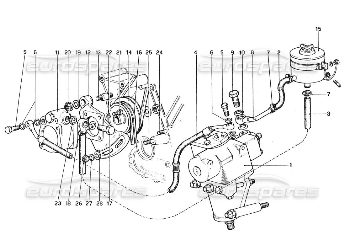 ferrari 365 gtc4 (mechanical) schema delle parti della scatola dello sterzo e della pompa