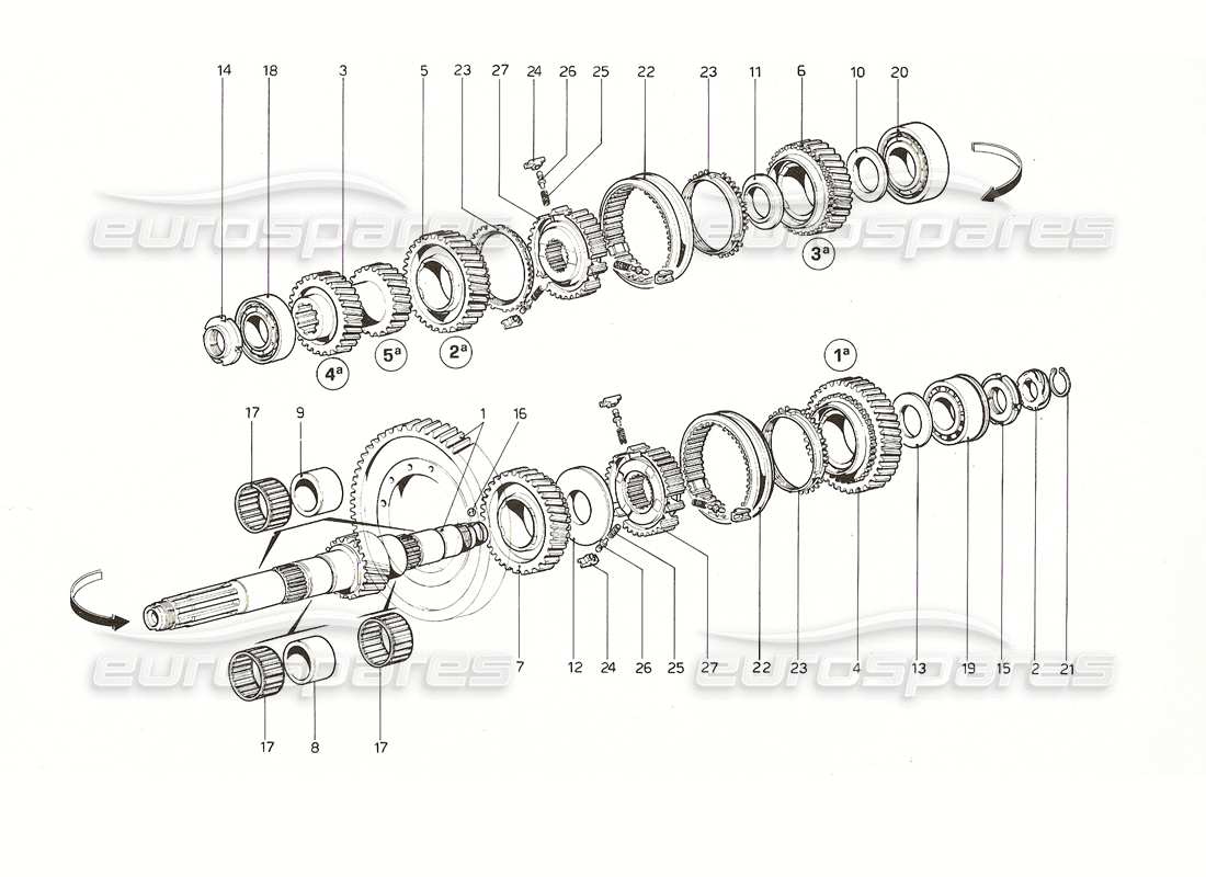 ferrari 308 gt4 dino (1976) diagramma delle parti degli ingranaggi dell'albero di rinvio