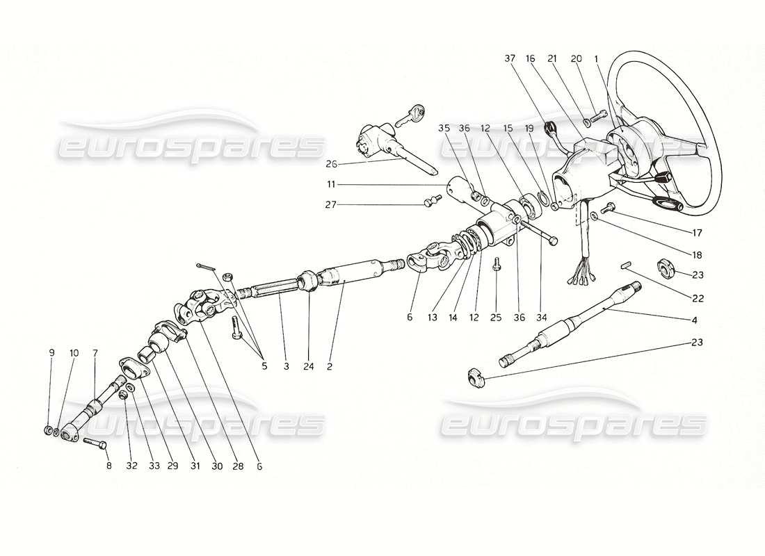 ferrari 308 gt4 dino (1976) diagramma delle parti del piantone dello sterzo