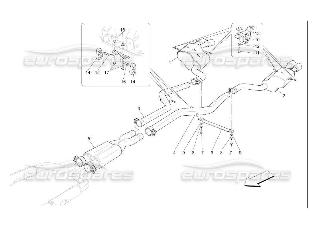 maserati qtp. (2007) 4.2 auto diagramma delle parti dei silenziatori