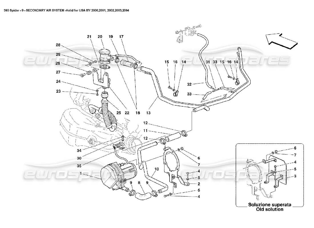 ferrari 360 spider sistema d'aria secondaria diagramma delle parti