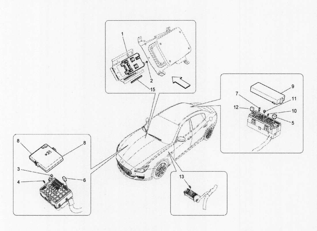 maserati qtp. v6 3.0 bt 410bhp 2wd 2017 schema delle parti di relè, fusibili e scatole