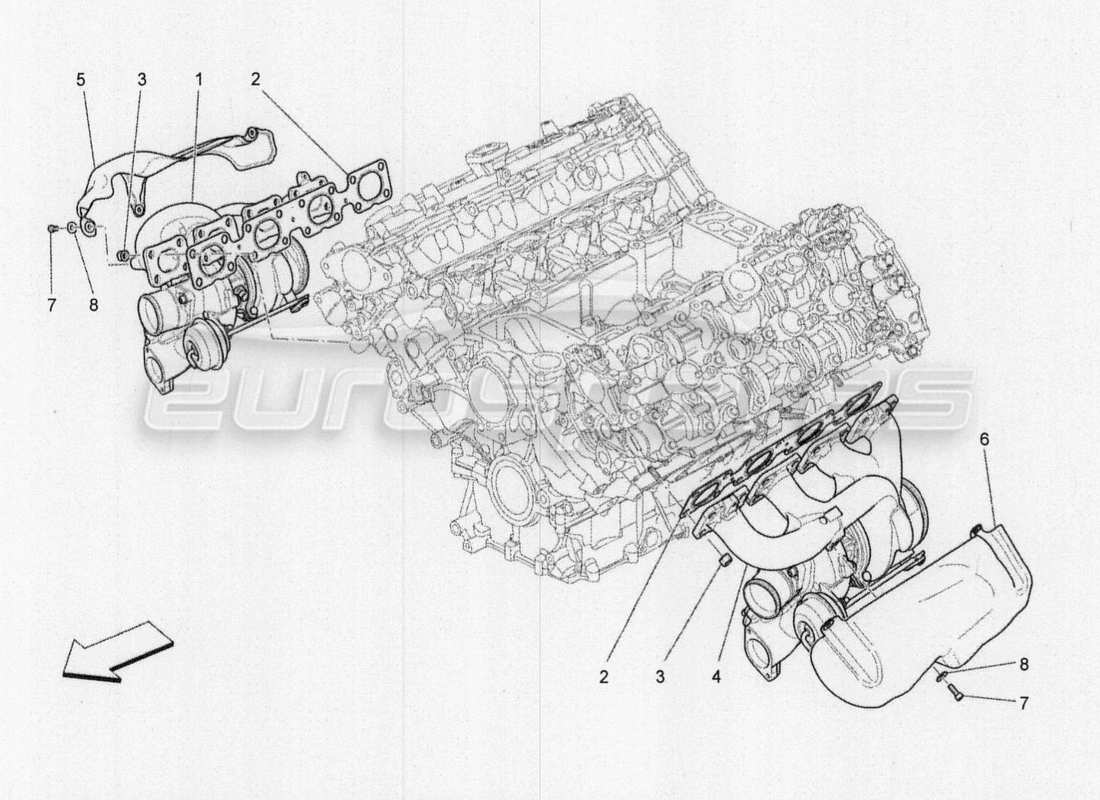 maserati qtp. v8 3.8 530bhp 2014 auto sistema turbocompressore: schema particolare dell'attrezzatura