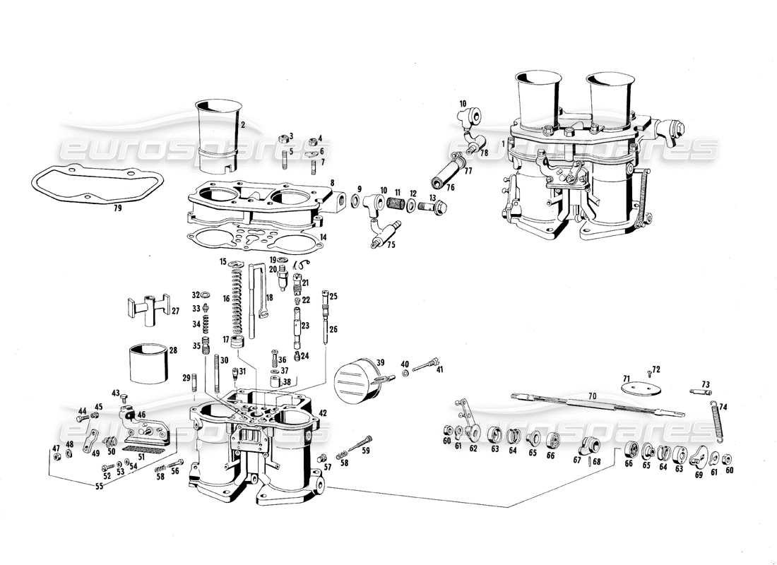 maserati qtp.v8 4.7 (s1 & s2) 1967 schema delle parti del carburatore