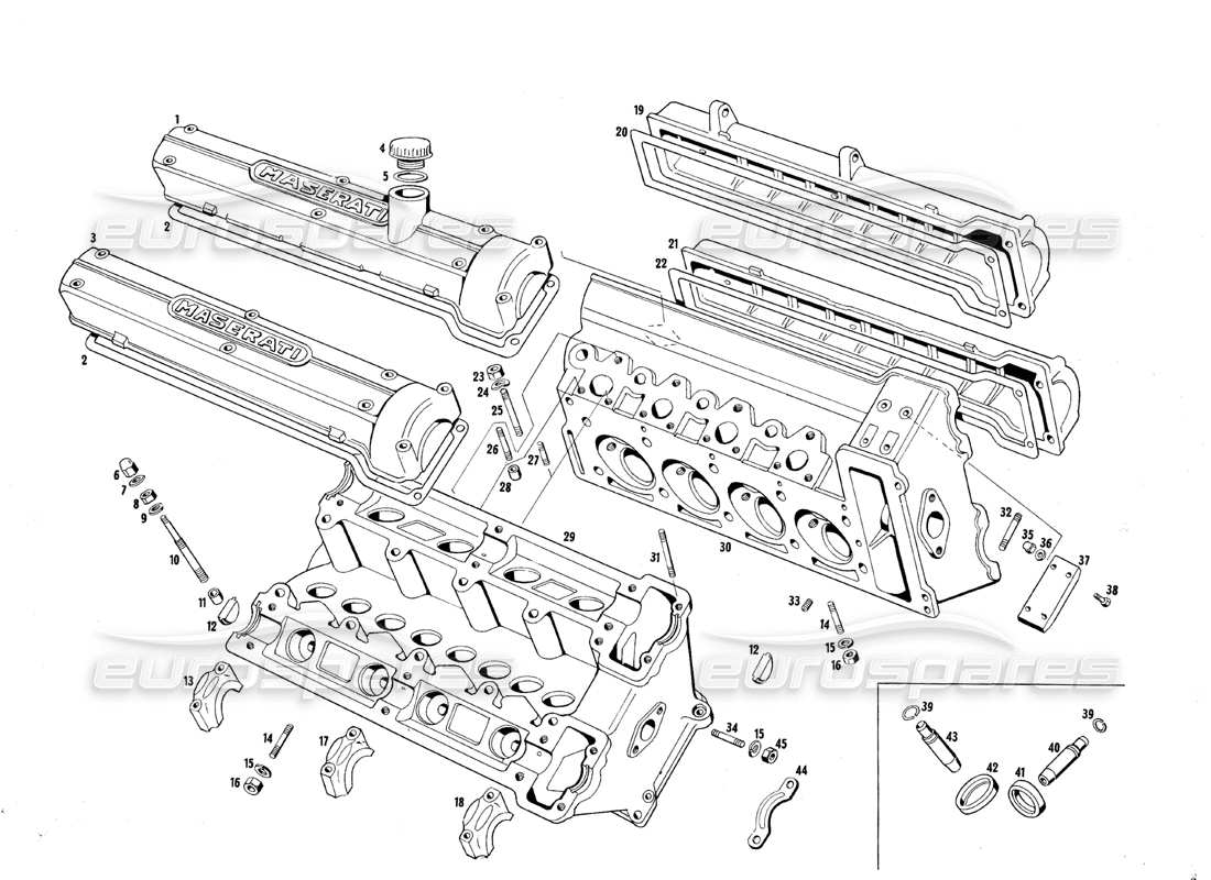 maserati qtp.v8 4.7 (s1 & s2) 1967 diagramma delle parti delle teste dei cilindri